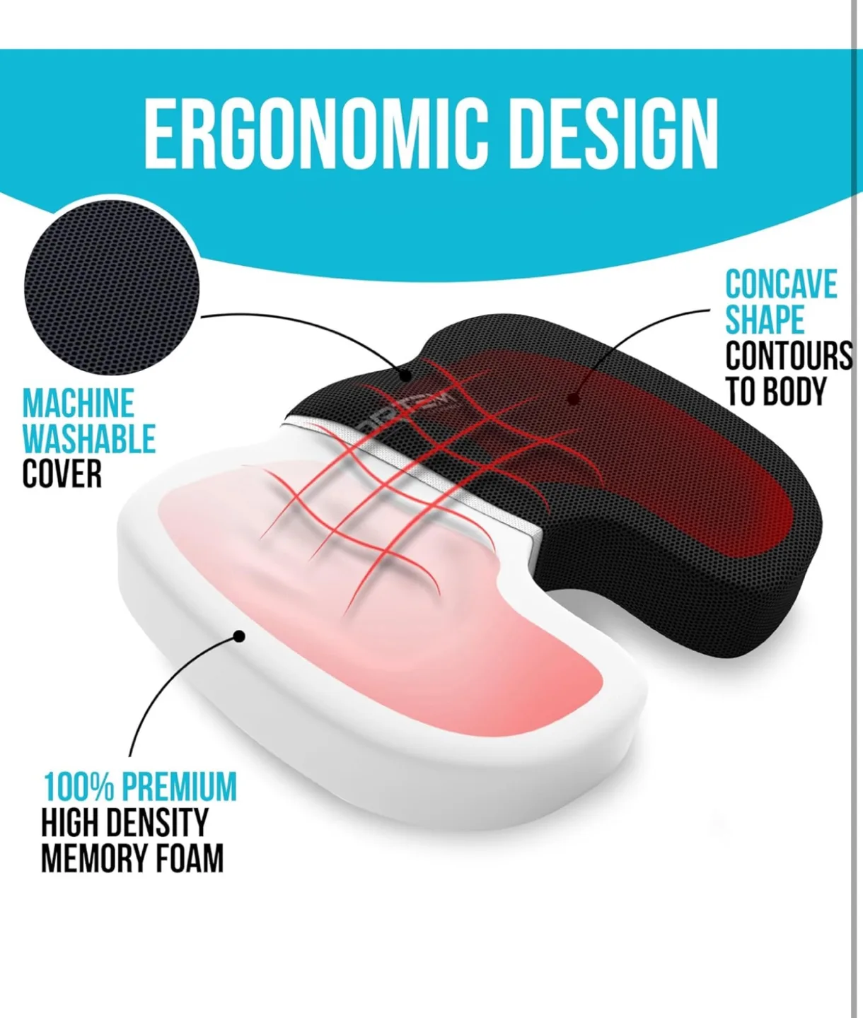 FORTEM Extra Large Ergonomic Memory Foam Seat Cushion image indicator(4)