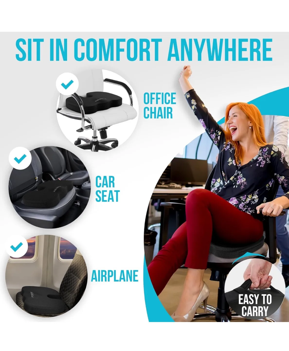 FORTEM Extra Large Ergonomic Memory Foam Seat Cushion image indicator(5)