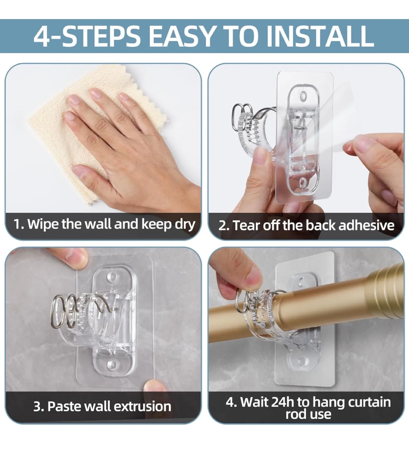 New No Drill Curtain Rod Brackets Heavy Duty Adhesive Wall Mount image indicator(6)