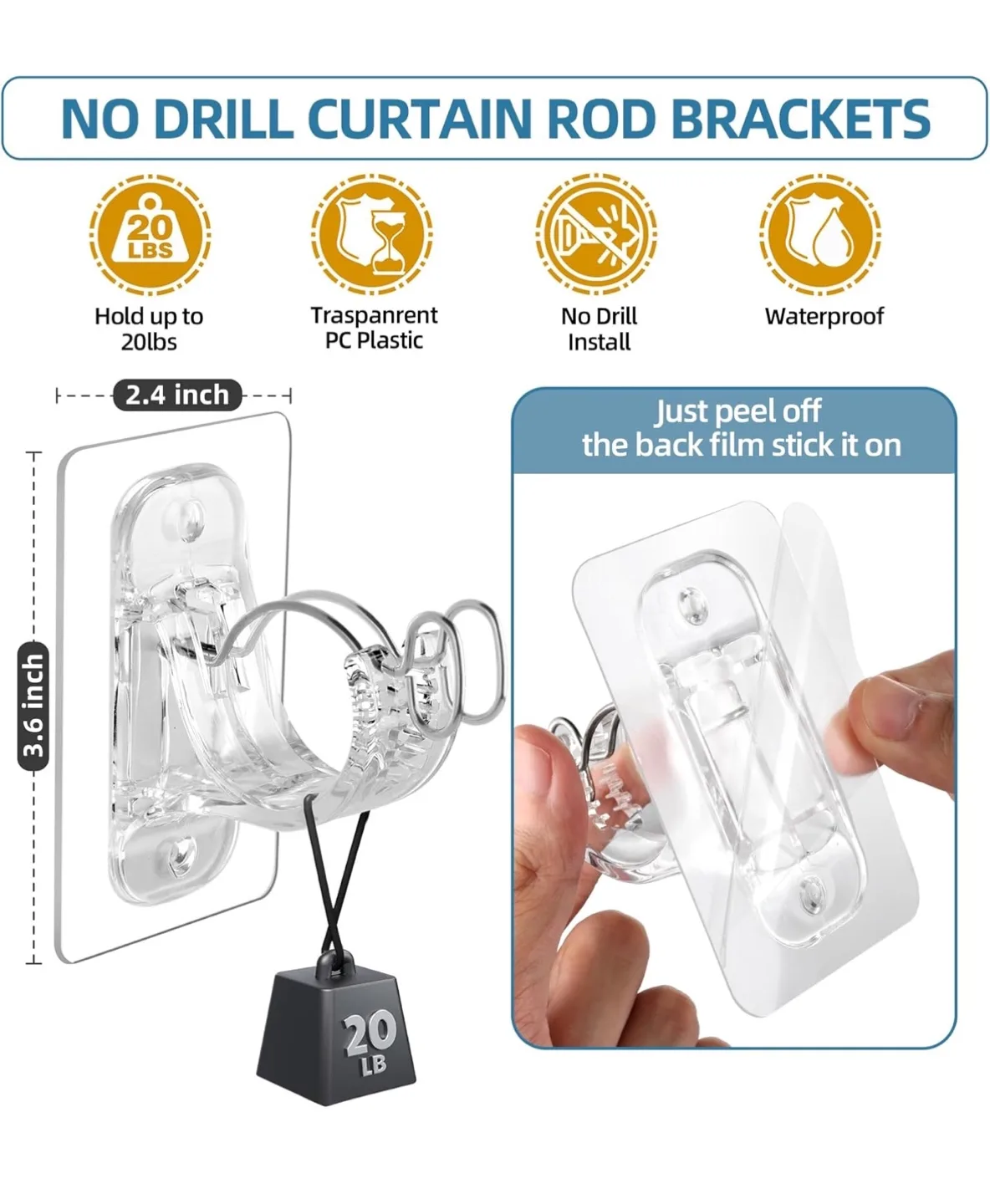 New No Drill Curtain Rod Brackets Heavy Duty Adhesive Wall Mount image indicator(4)