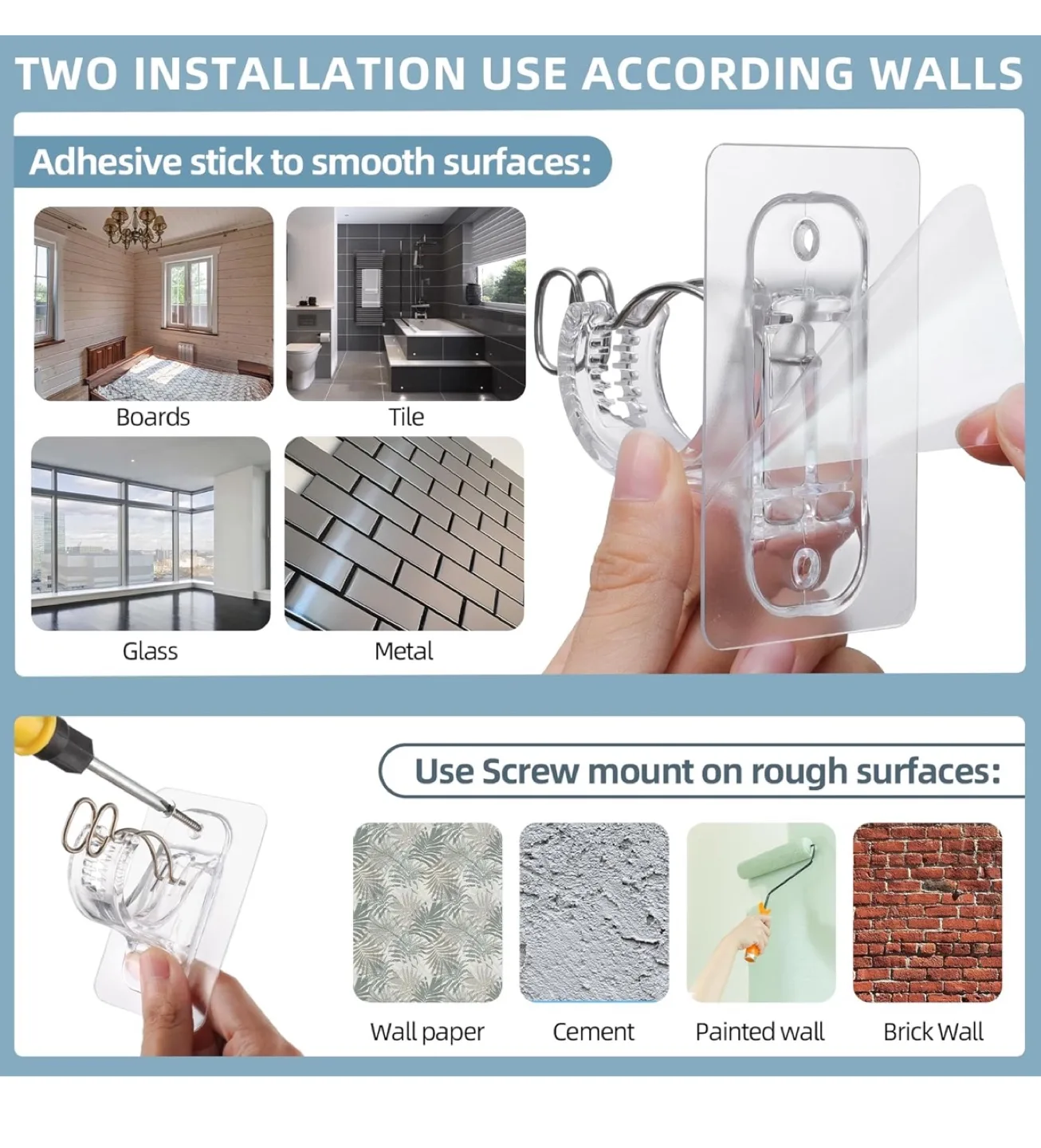 New No Drill Curtain Rod Brackets Heavy Duty Adhesive Wall Mount image indicator(5)