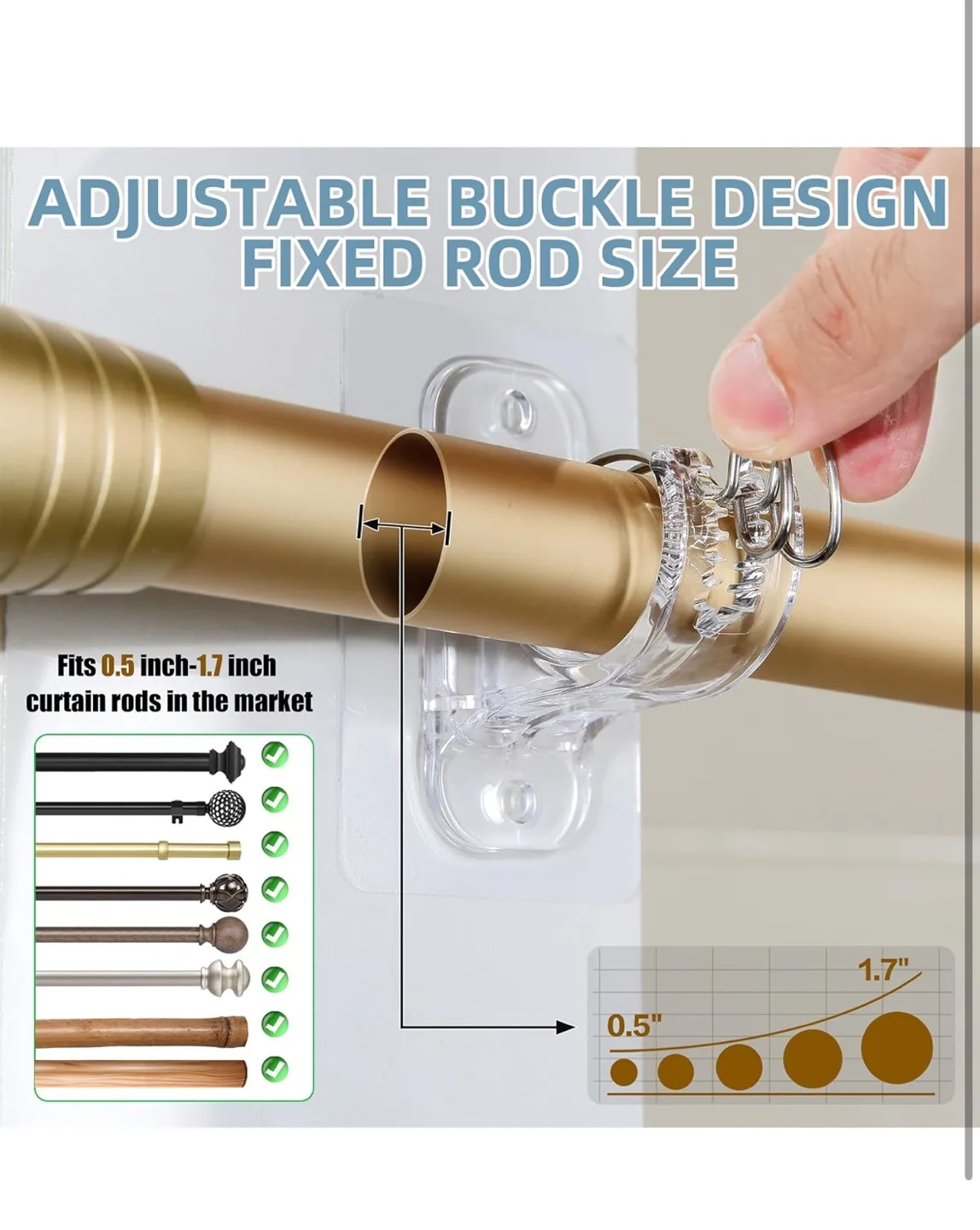 New No Drill Curtain Rod Brackets Heavy Duty Adhesive Wall Mount image indicator(3)