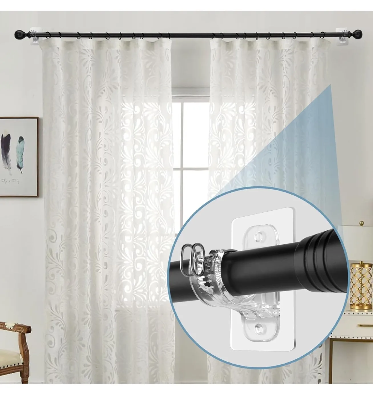 New No Drill Curtain Rod Brackets Heavy Duty Adhesive Wall Mount image indicator(7)