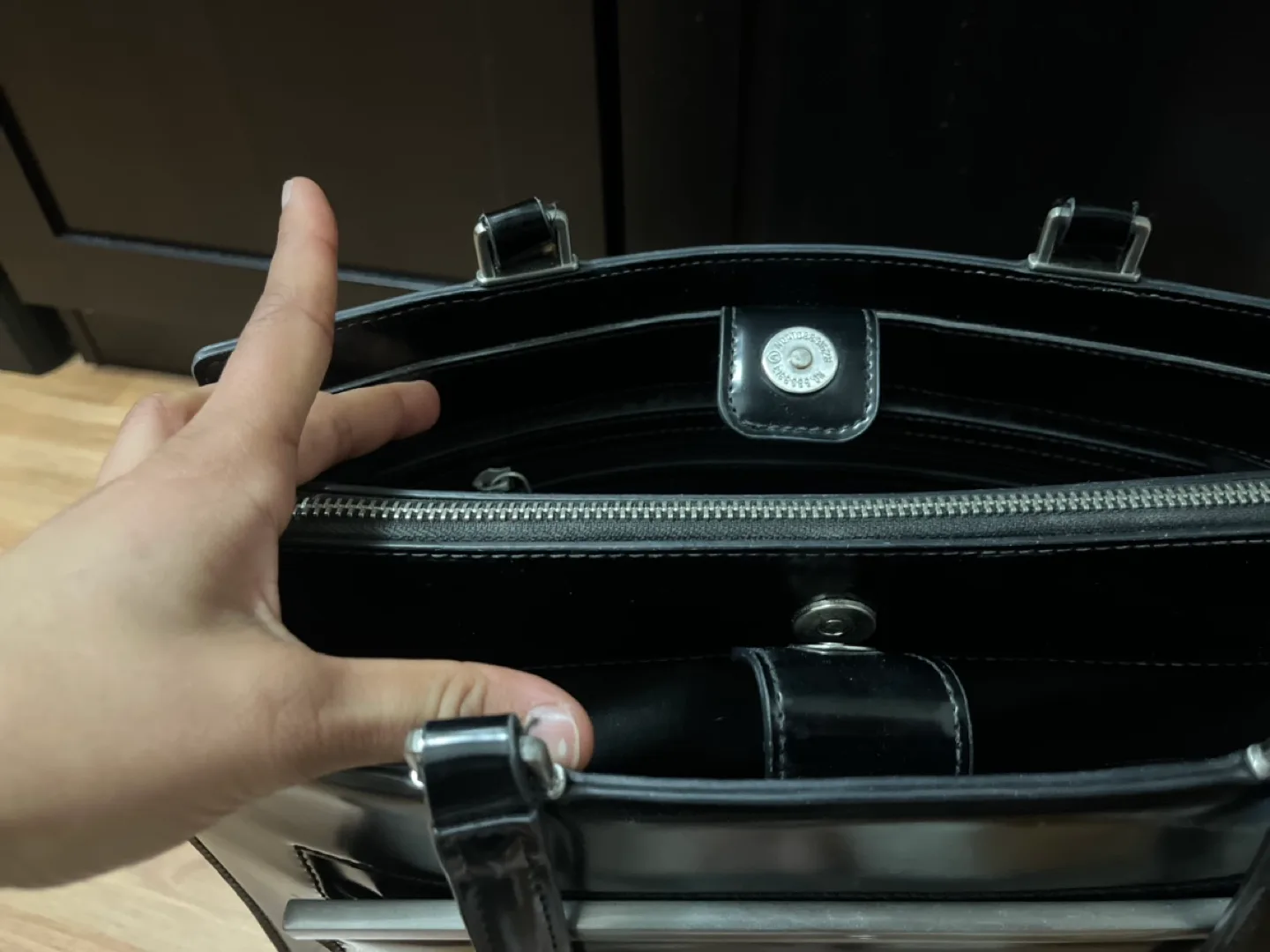 Calvin Klein Black Patent Leather Tote Bag image indicator(3)