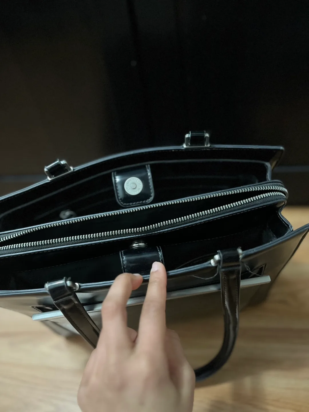 Calvin Klein Black Patent Leather Tote Bag image indicator(7)