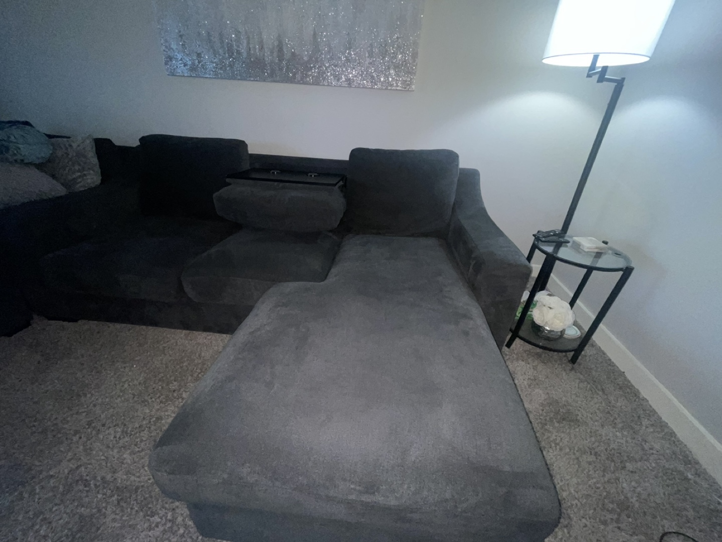 Dark Gray Sectional Sofa with Ottoman and Built-in Tray - photo 4