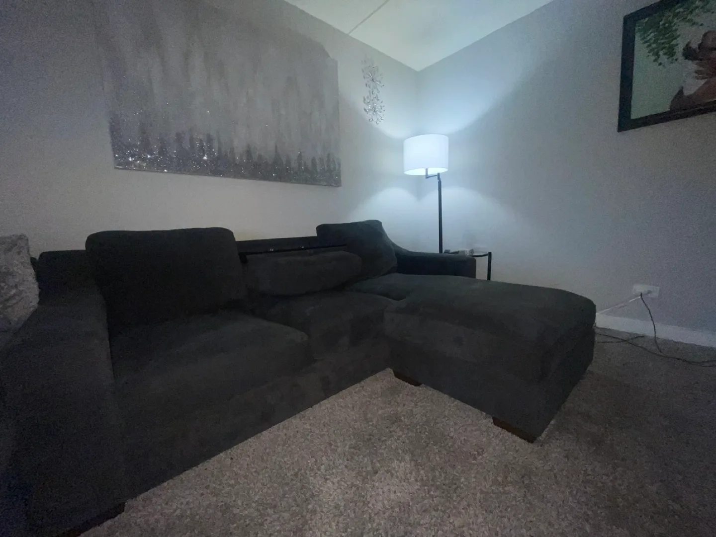 Dark Gray Sectional Sofa with Ottoman and Built-in Tray image indicator(3)