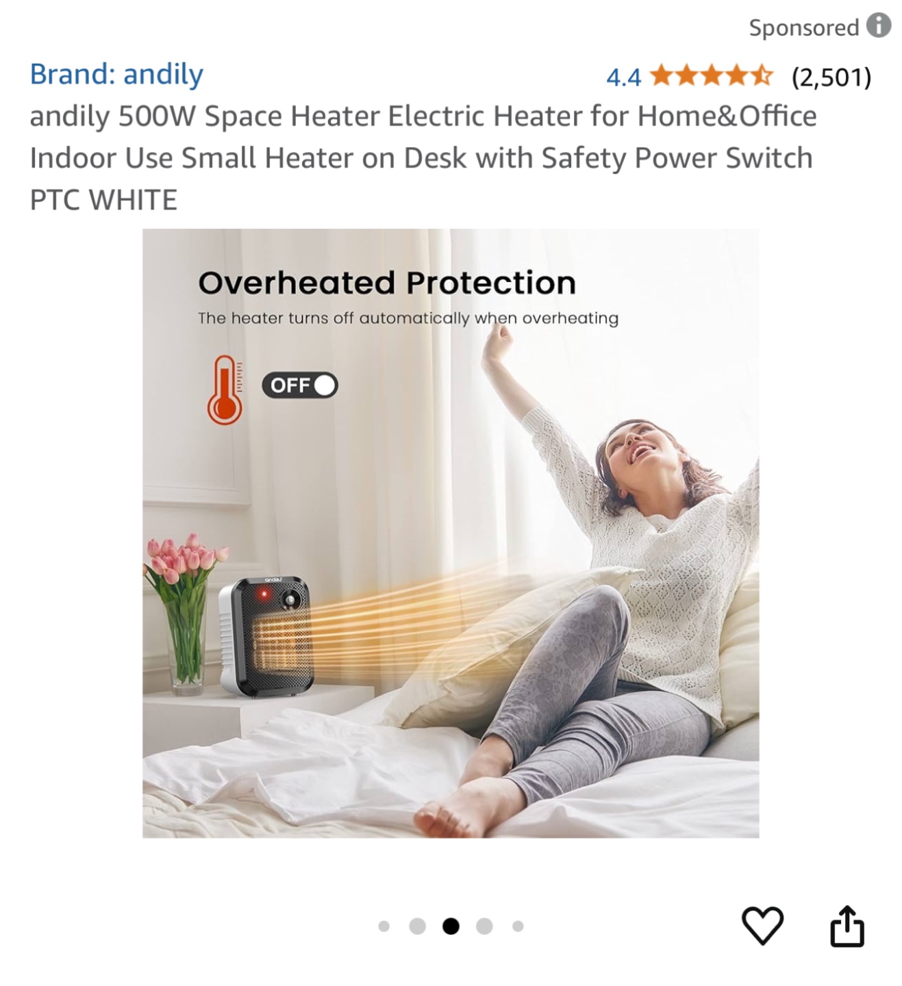 Andily 500W PTC Ceramic Space Heater - Model FH250B - photo 4