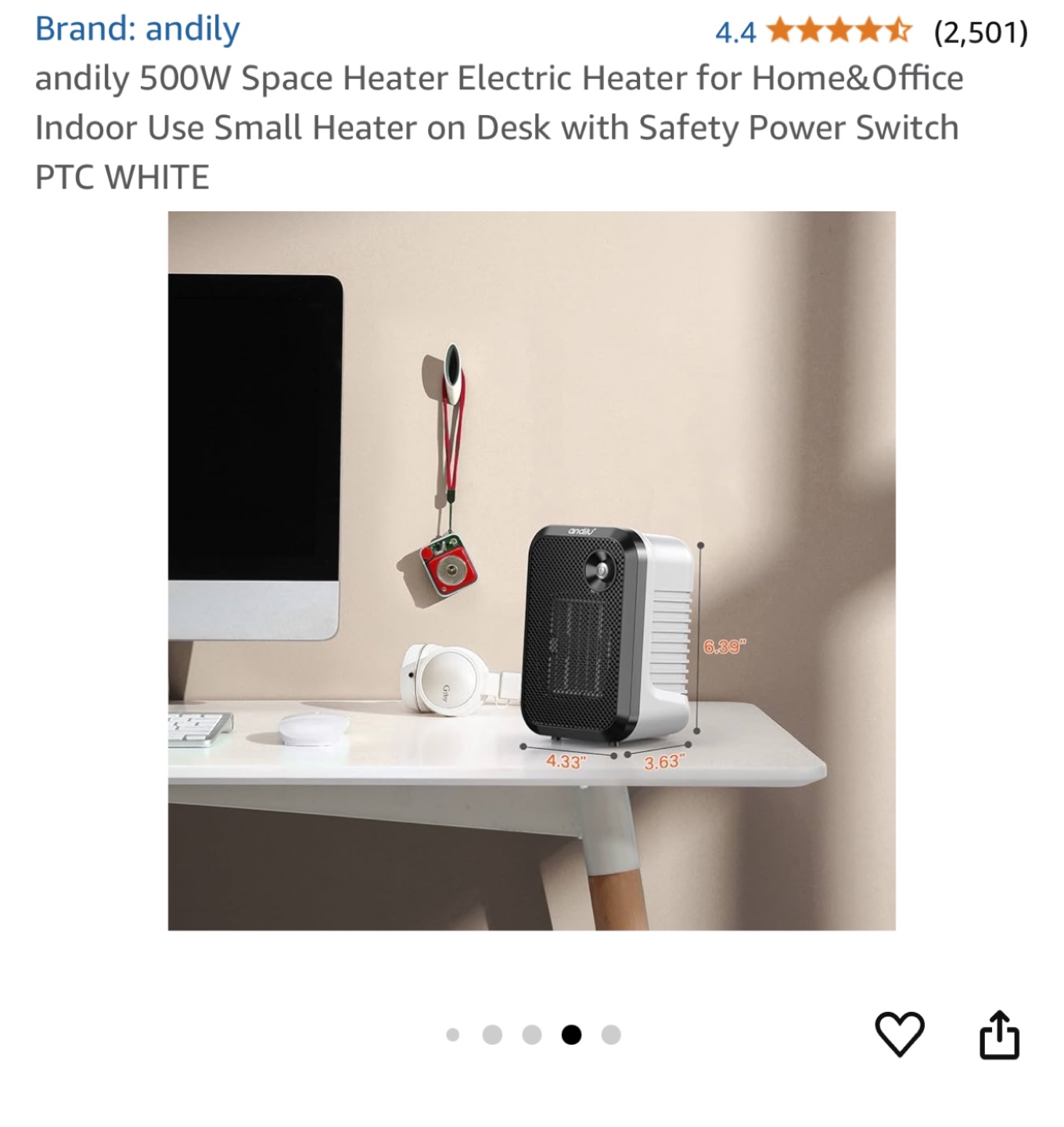 Andily 500W PTC Ceramic Space Heater - Model FH250B - photo 5