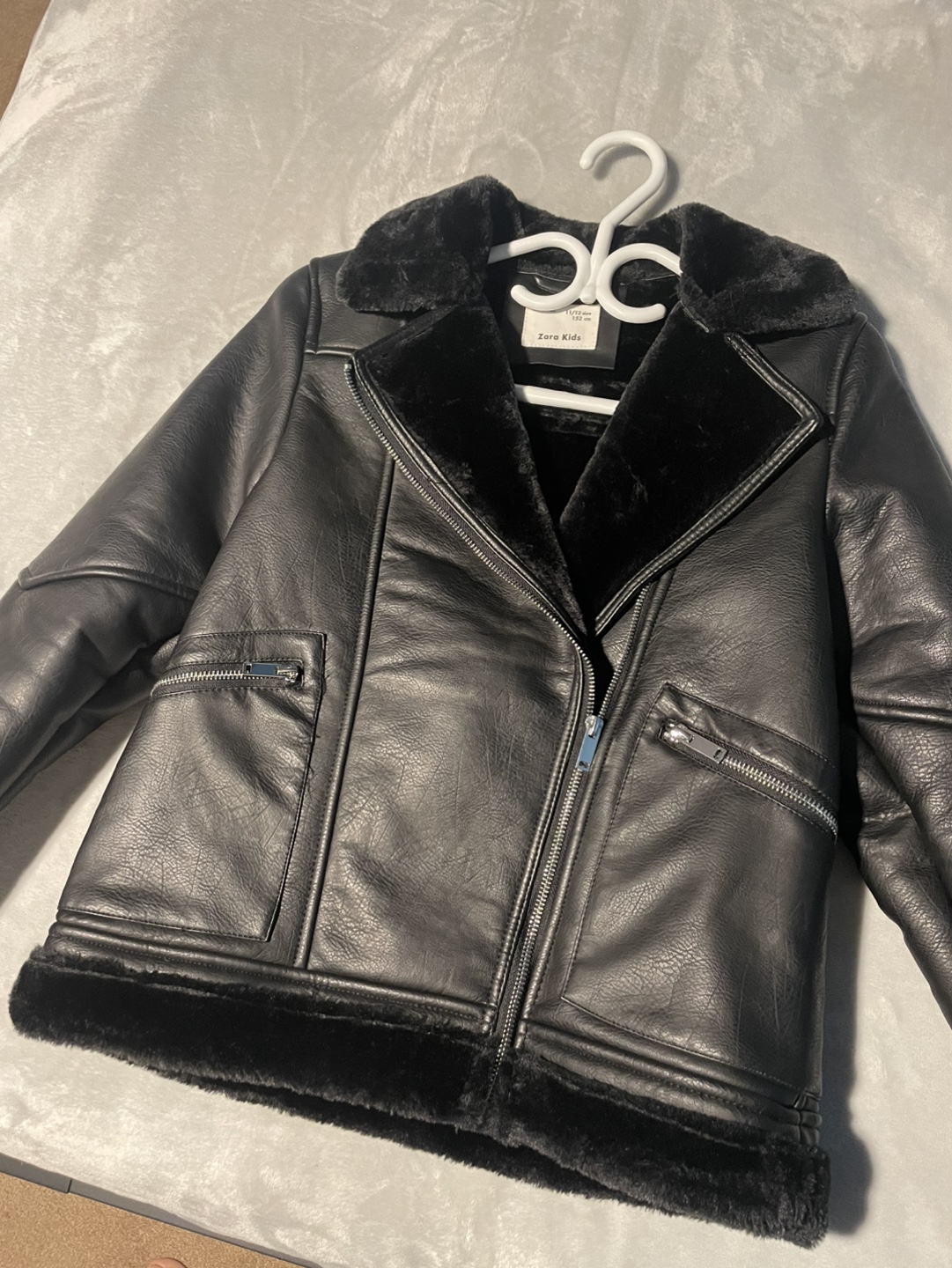 Zara Kids Black Faux Leather Aviator Jacket - photo 2