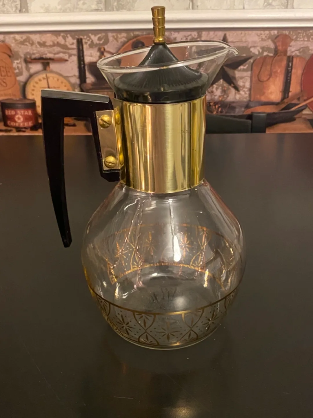 Vintage Glass Coffee Carafe with Gold Accents image indicator(4)
