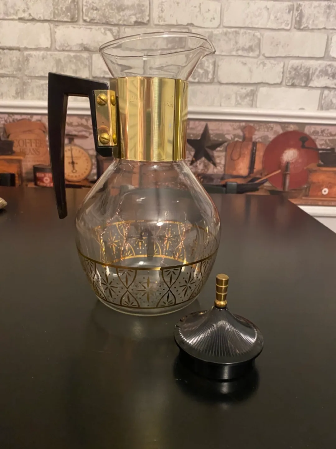 Vintage Glass Coffee Carafe with Gold Accents image indicator(5)