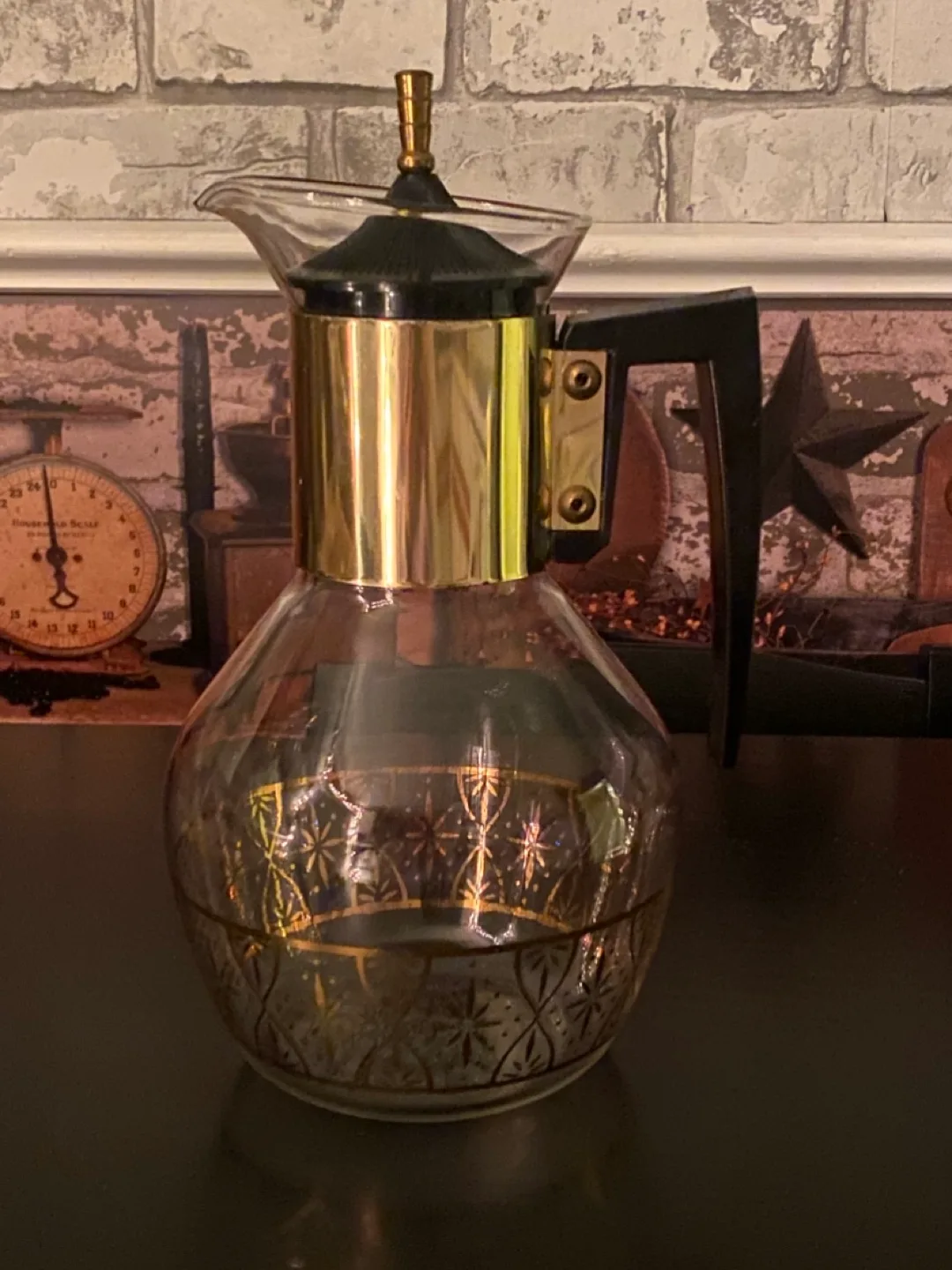 Vintage Glass Coffee Carafe with Gold Accents image indicator(3)