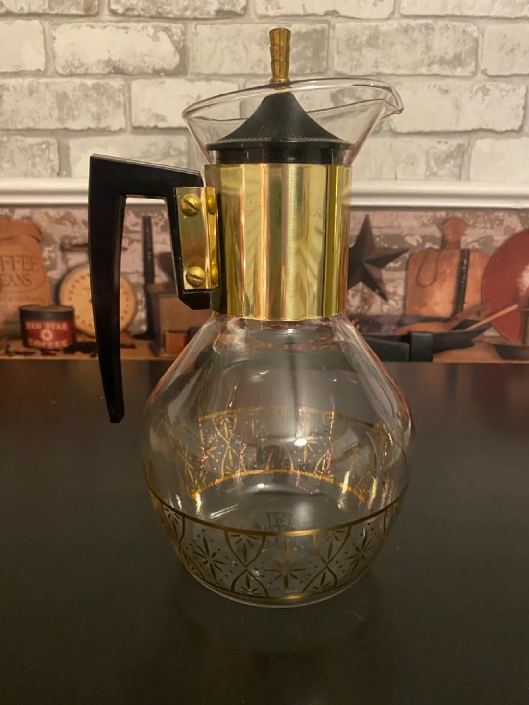 Vintage Glass Coffee Carafe with Gold Accents image indicator(7)