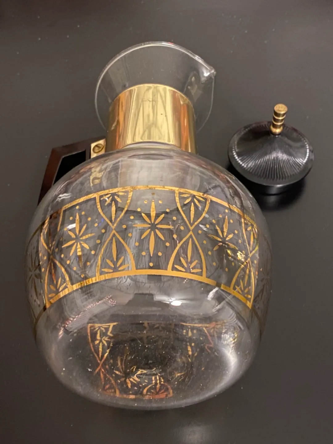 Vintage Glass Coffee Carafe with Gold Accents image indicator(6)