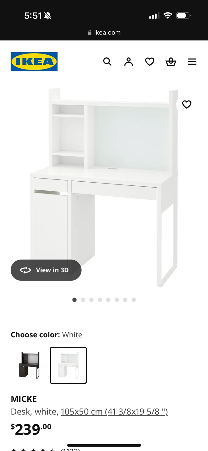 IKEA MICKE Desk with hutch - White/Beige