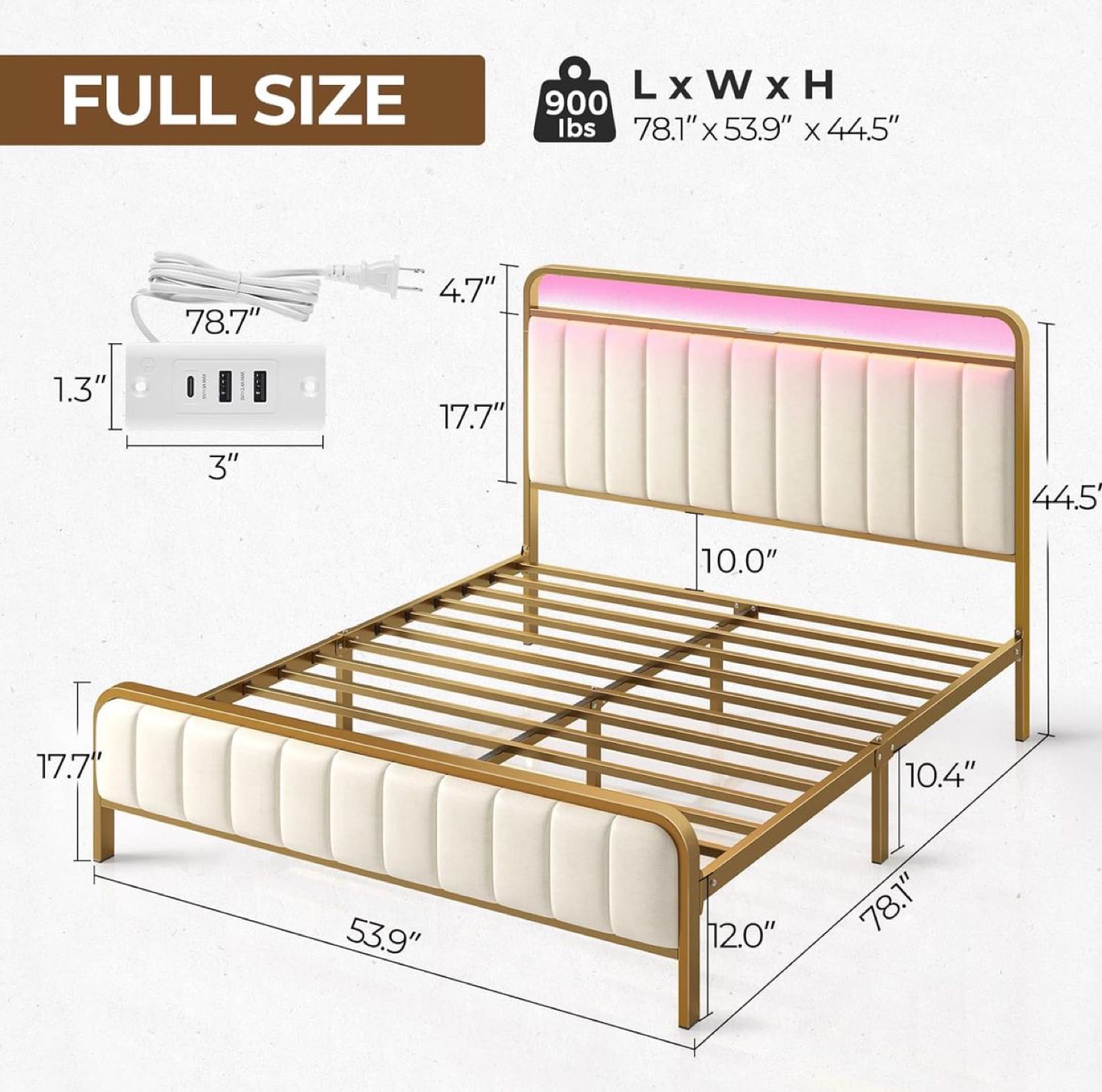 Full Size Metal Bed Frame with LED Headboard - photo 4