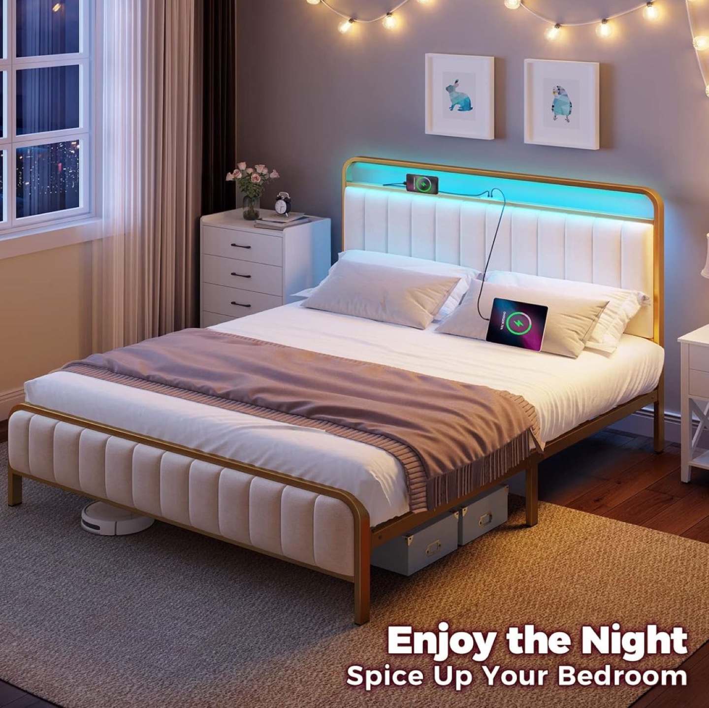 Full Size Metal Bed Frame with LED Headboard - photo 2