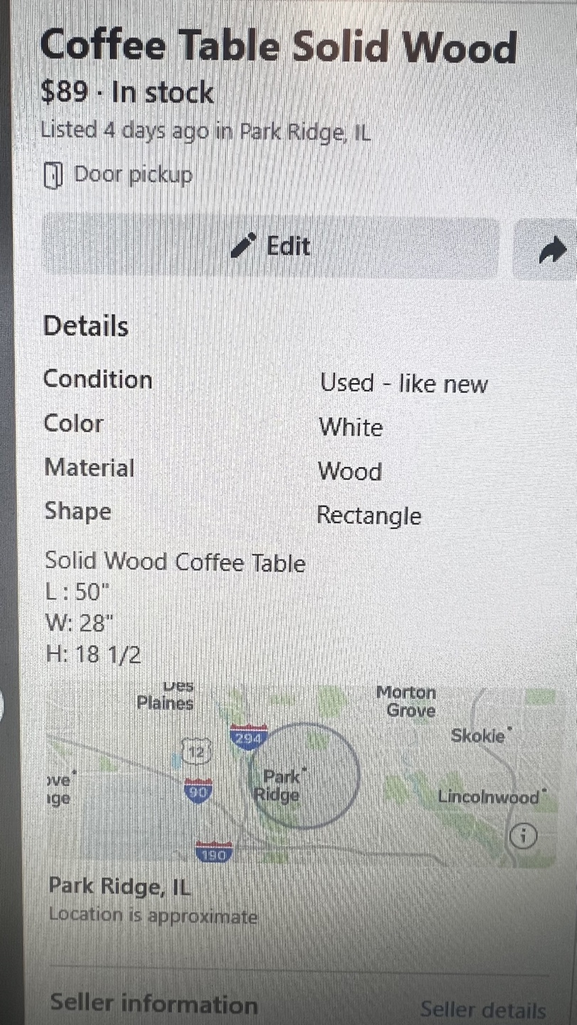 Solid Wood Coffee Table - White and Brown - OBO - photo 4