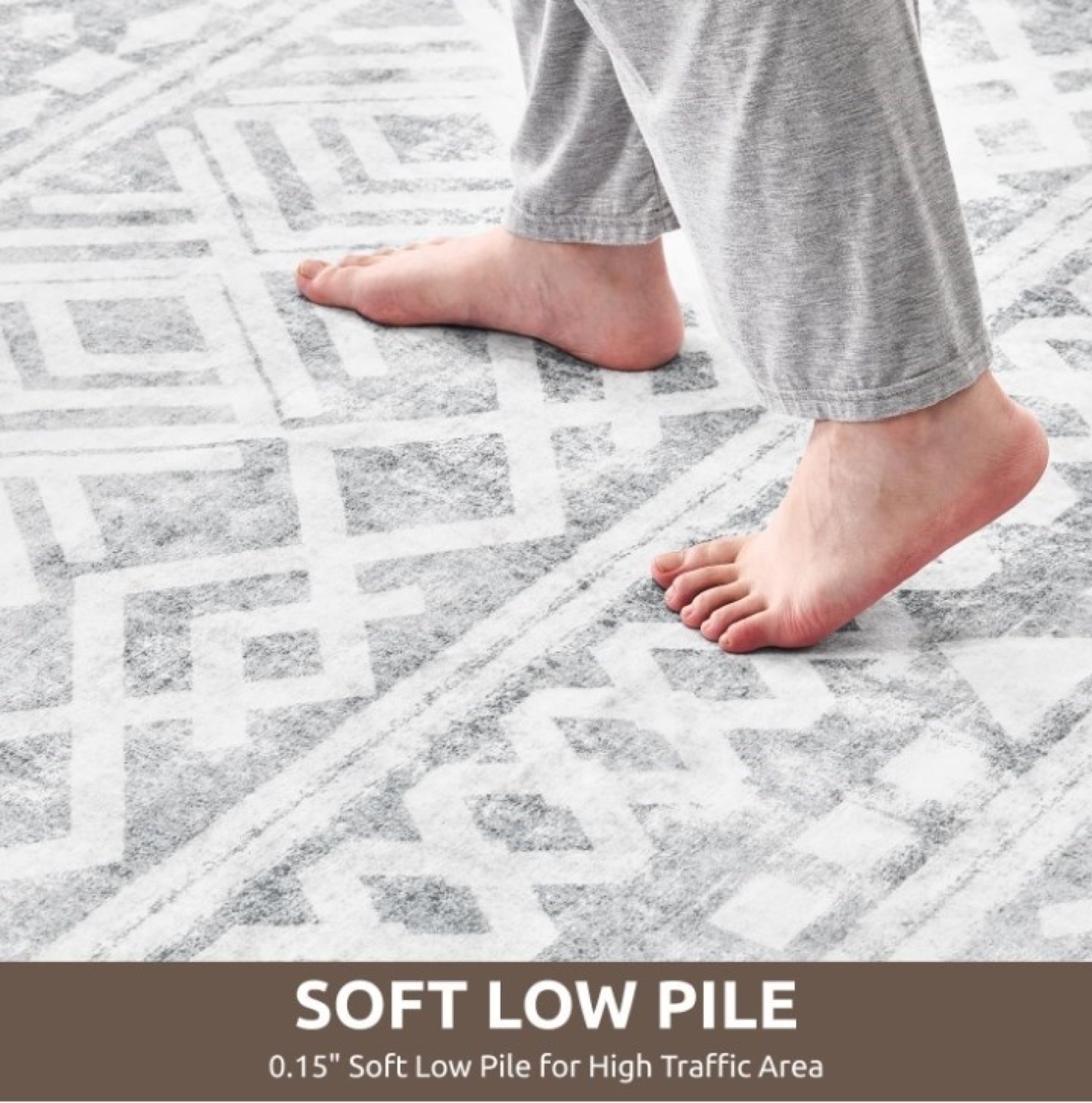 Grey and White Geometric Area Rug - 8x10 ft - photo 3