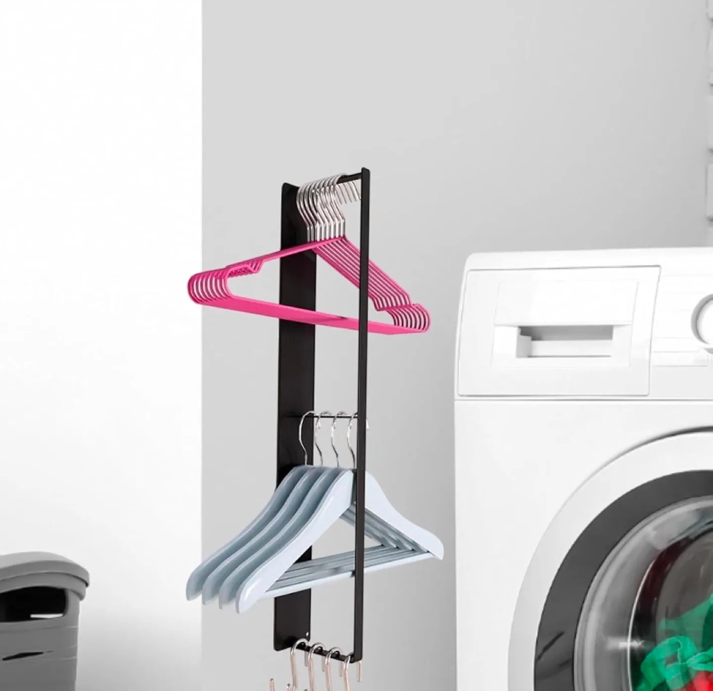 New Black Metal Wall Mounted Clothes Hanger Rack image indicator(2)