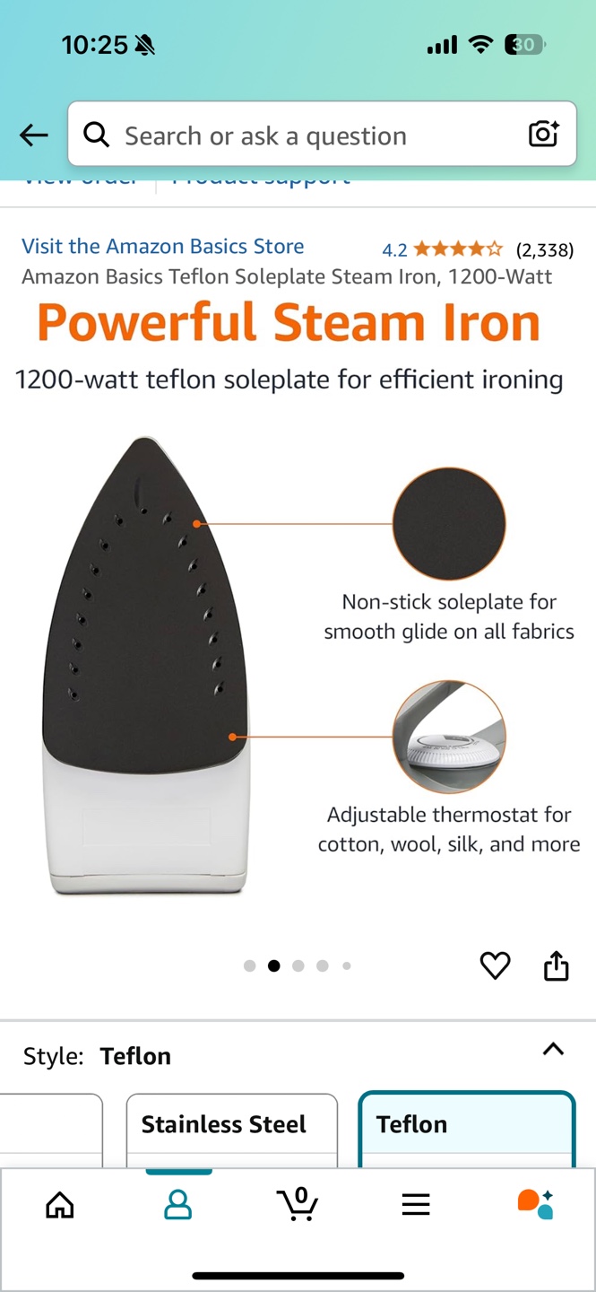 Amazon Basics Teflon Soleplate Steam Iron, 1200-Watt - photo 2
