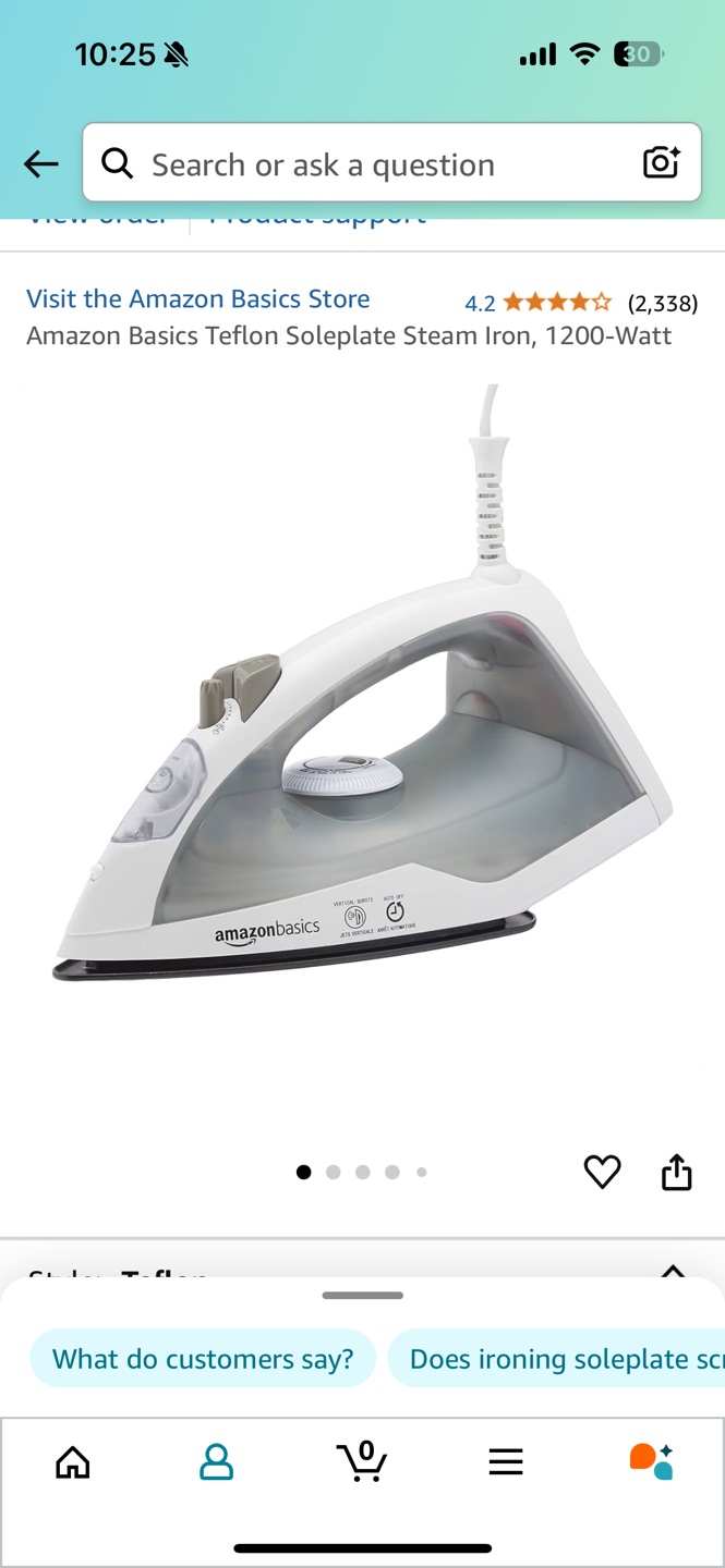 Amazon Basics Teflon Soleplate Steam Iron, 1200-Watt