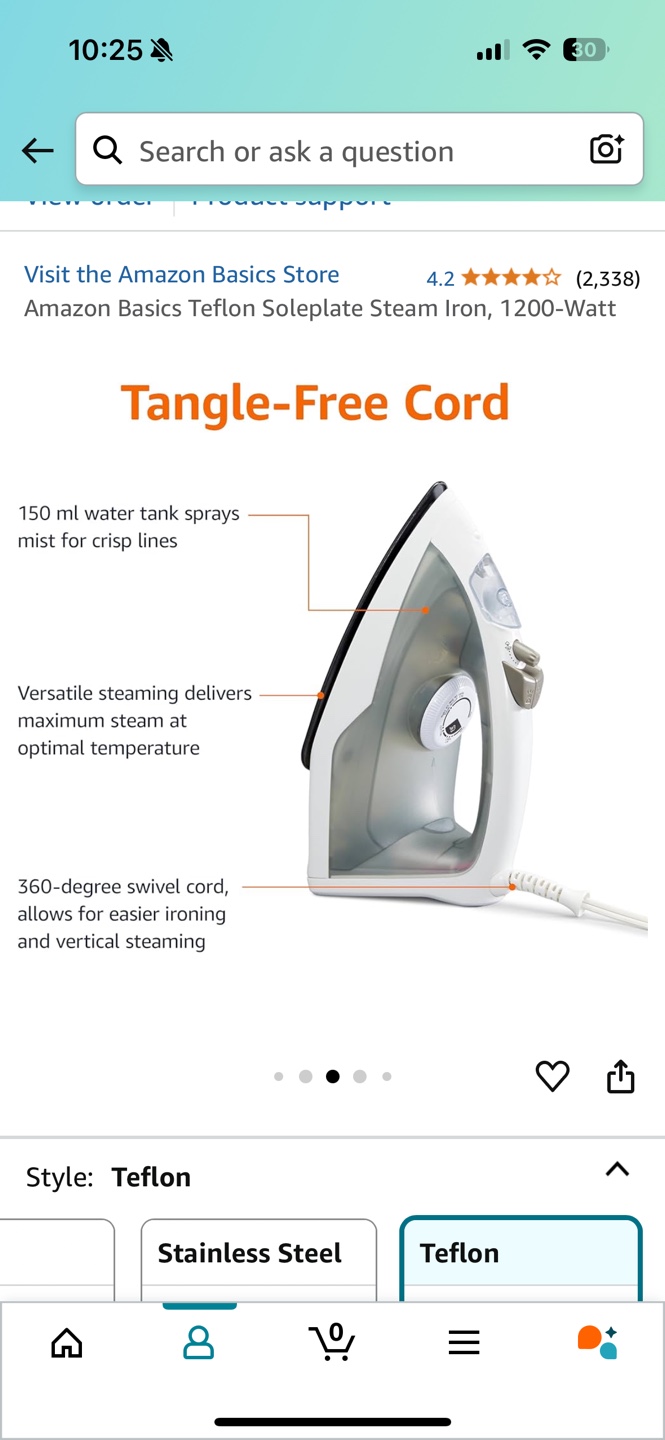 Amazon Basics Teflon Soleplate Steam Iron, 1200-Watt - photo 3