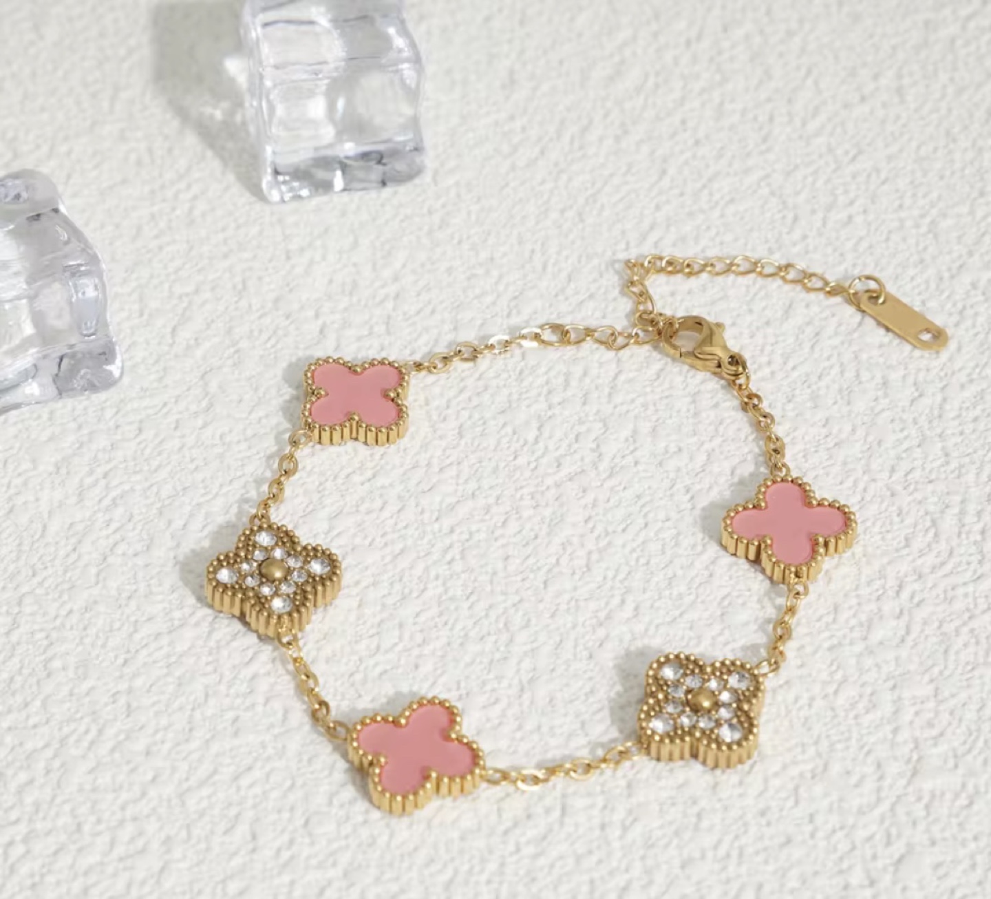 Elegant Gold Clover Bracelet with Various Coloured Stones - photo 3