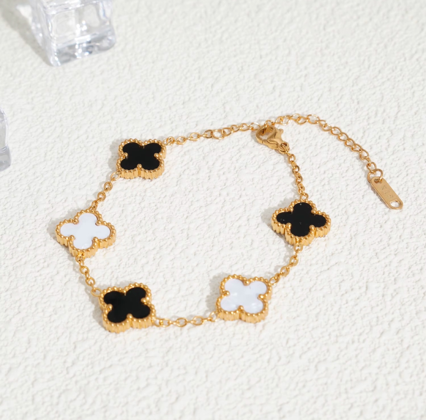 Elegant Gold Clover Bracelet with Various Coloured Stones - photo 2