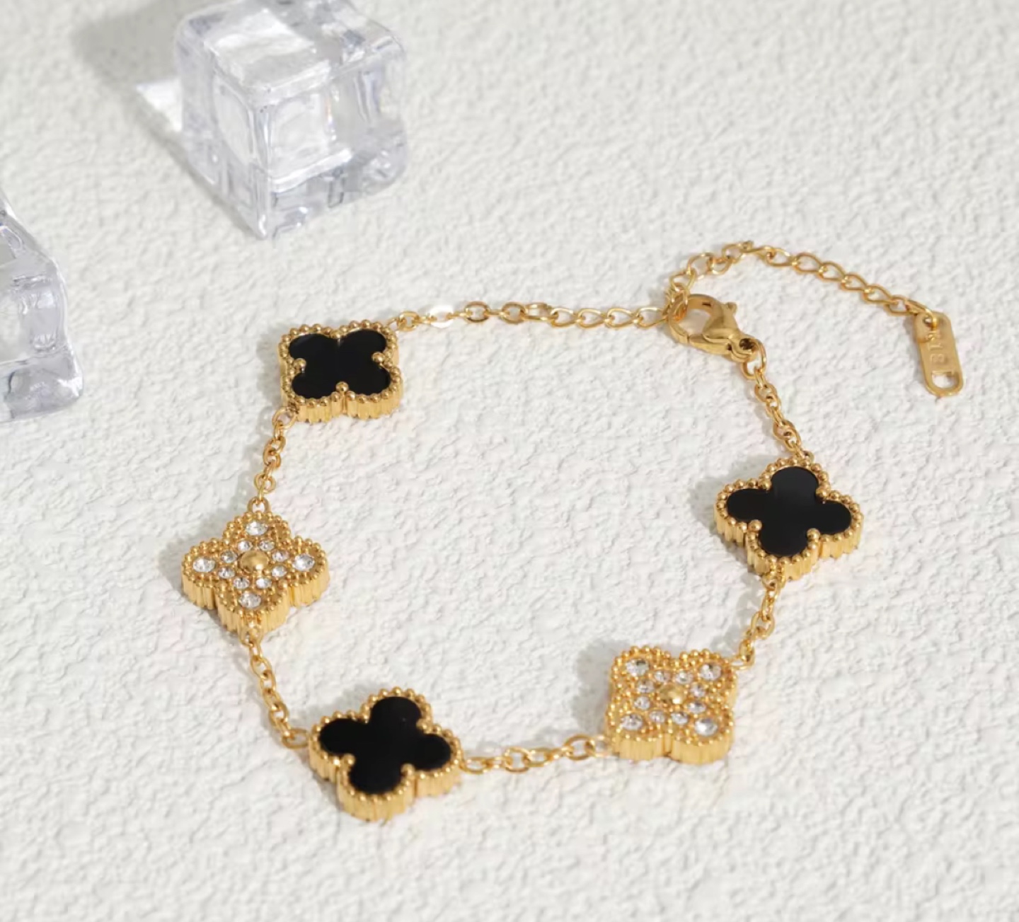 Elegant Gold Clover Bracelet with Various Coloured Stones - photo 4