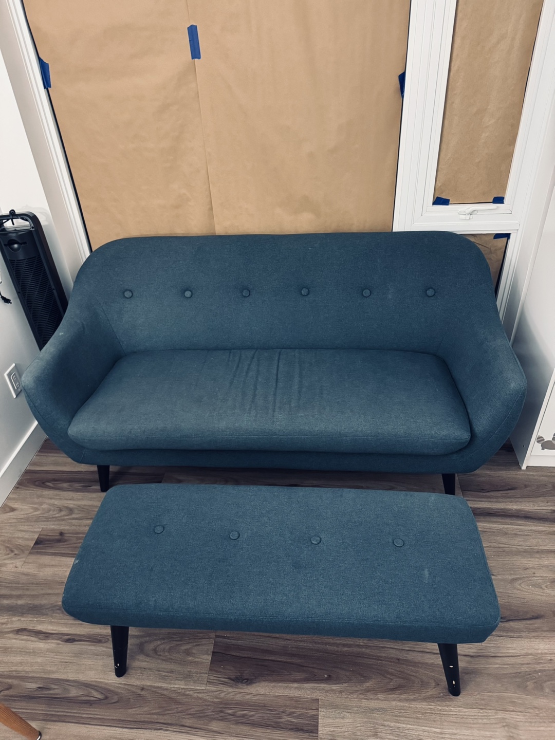 Teal Fabric Sofa and Ottoman Set