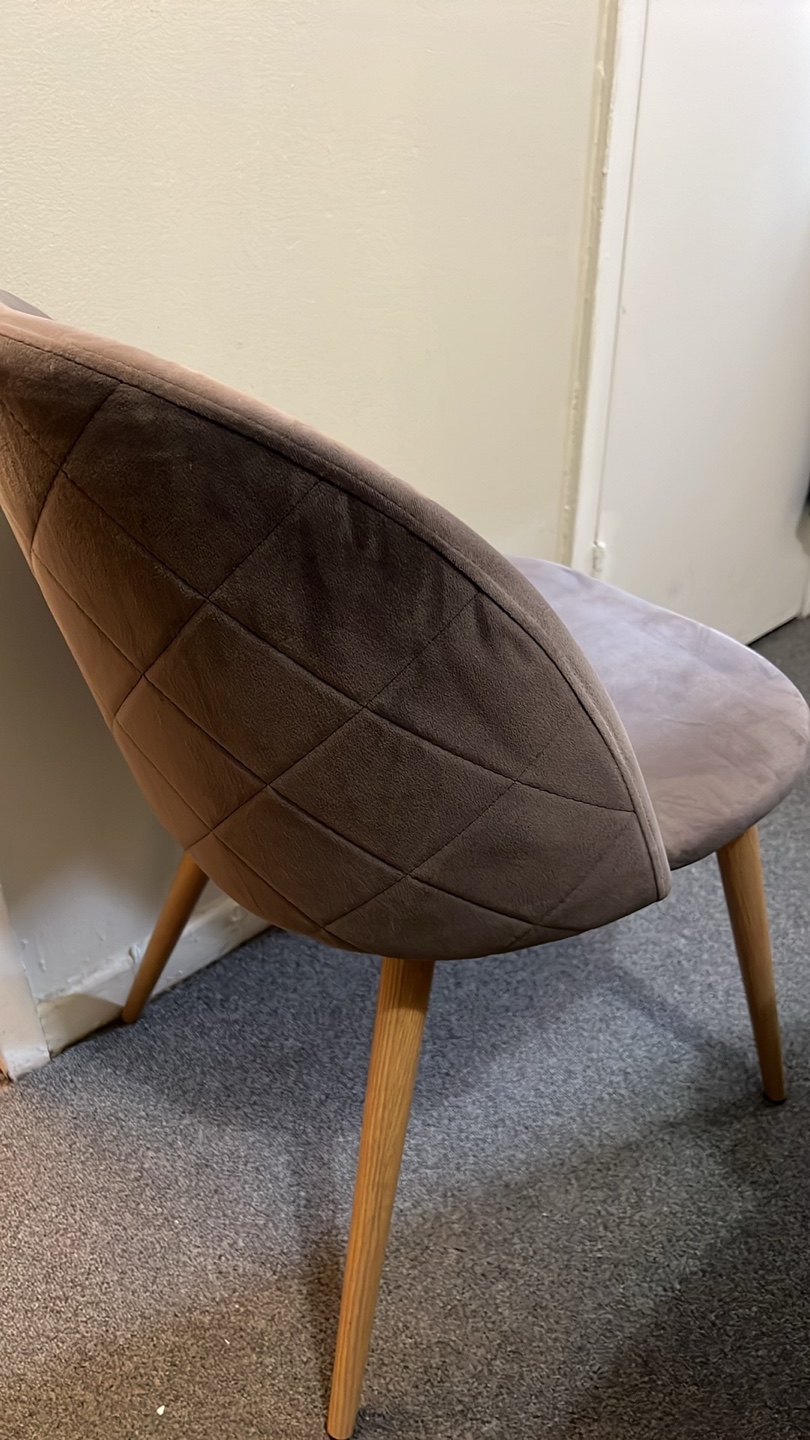 Grey Velvet Dining Chair with Wooden Legs