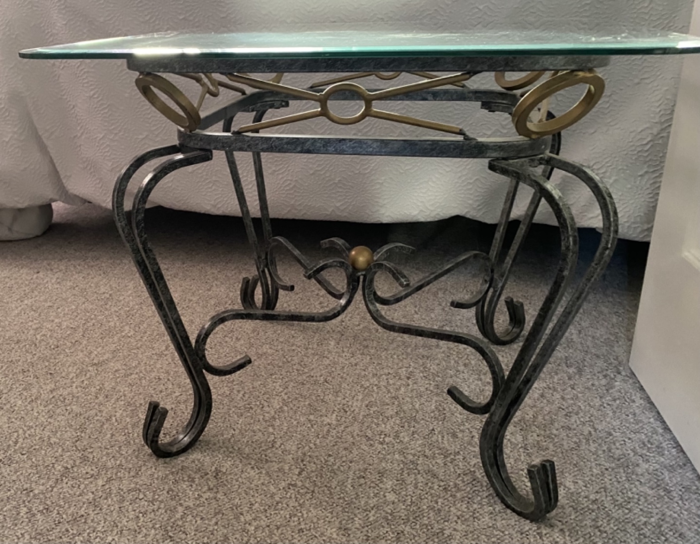 Glass-top Occasional Table with Ornate Metal Frame