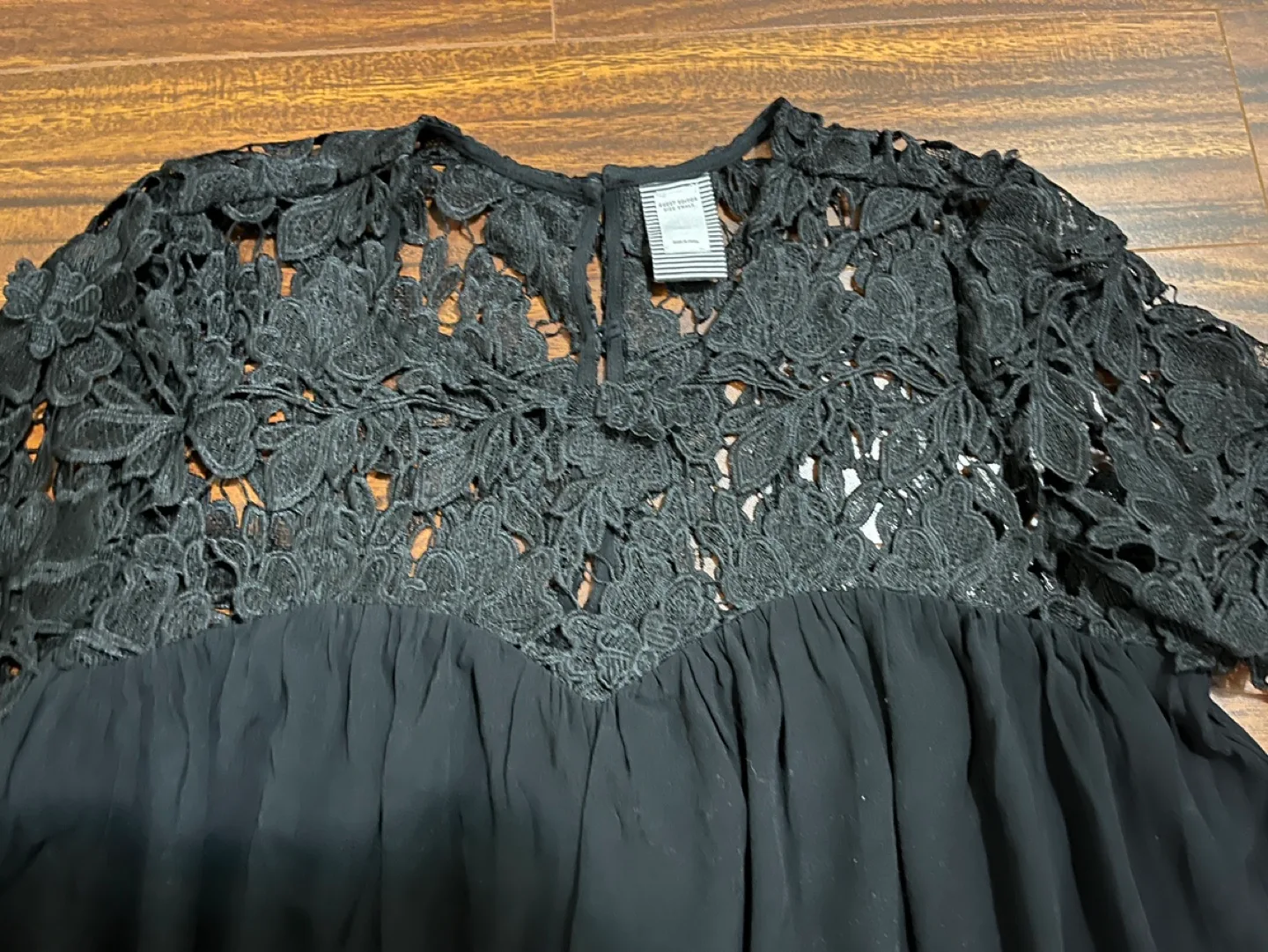 Guest Editor women’s small lace 3/4 sleeve babydoll top, black image indicator(3)