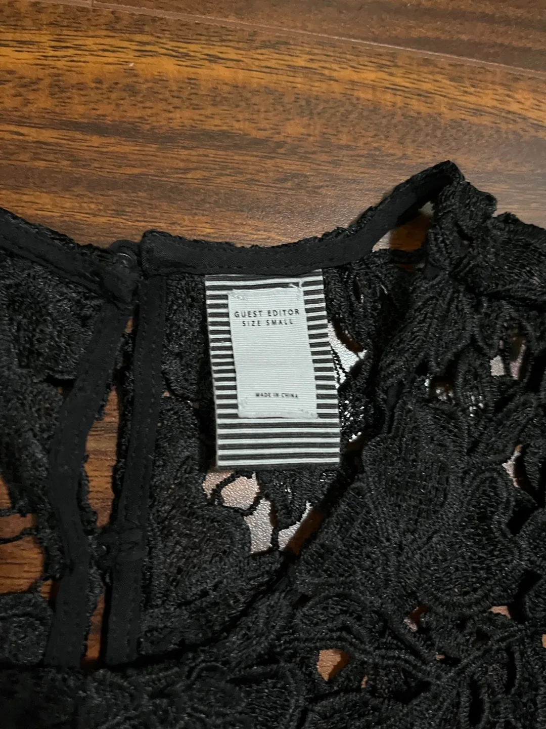 Guest Editor women’s small lace 3/4 sleeve babydoll top, black image indicator(4)