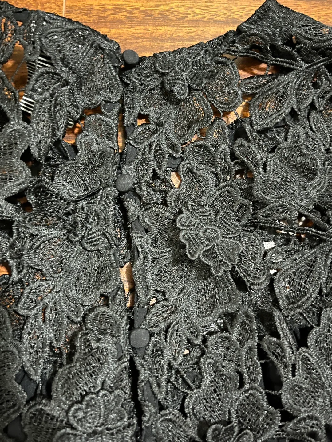 Guest Editor women’s small lace 3/4 sleeve babydoll top, black image indicator(6)