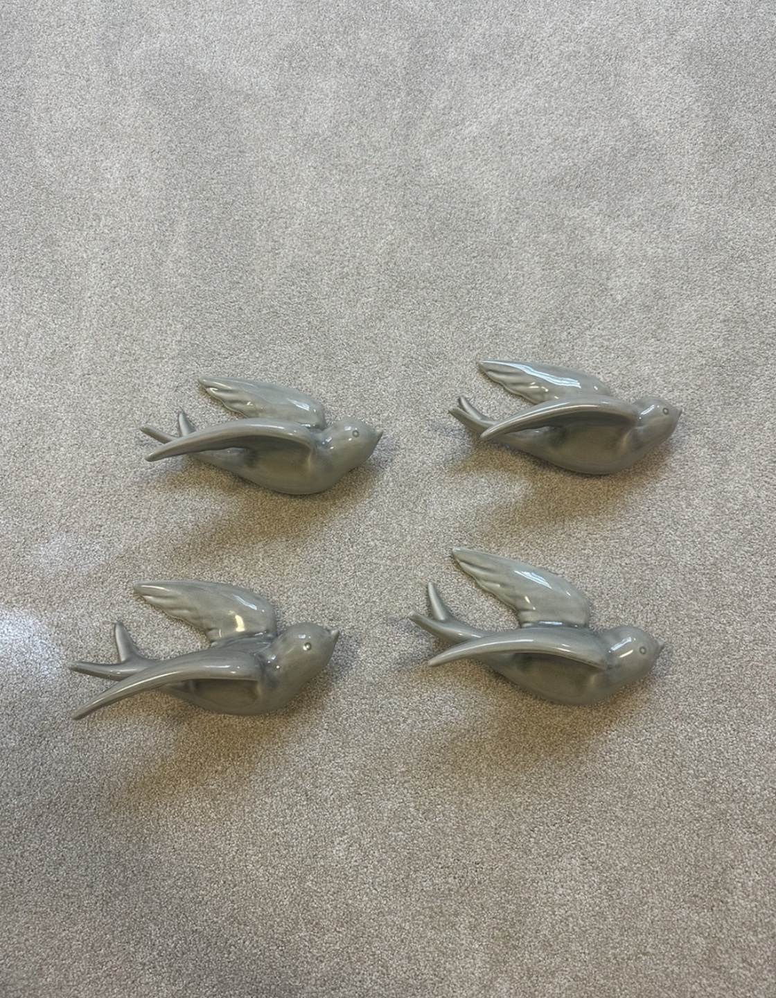 Set of Four Grey Ceramic Birds