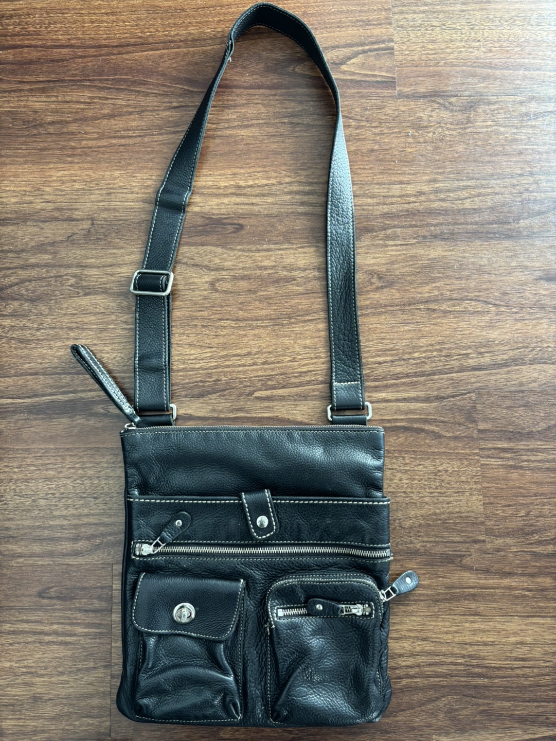Roots Black Leather Crossbody Bag