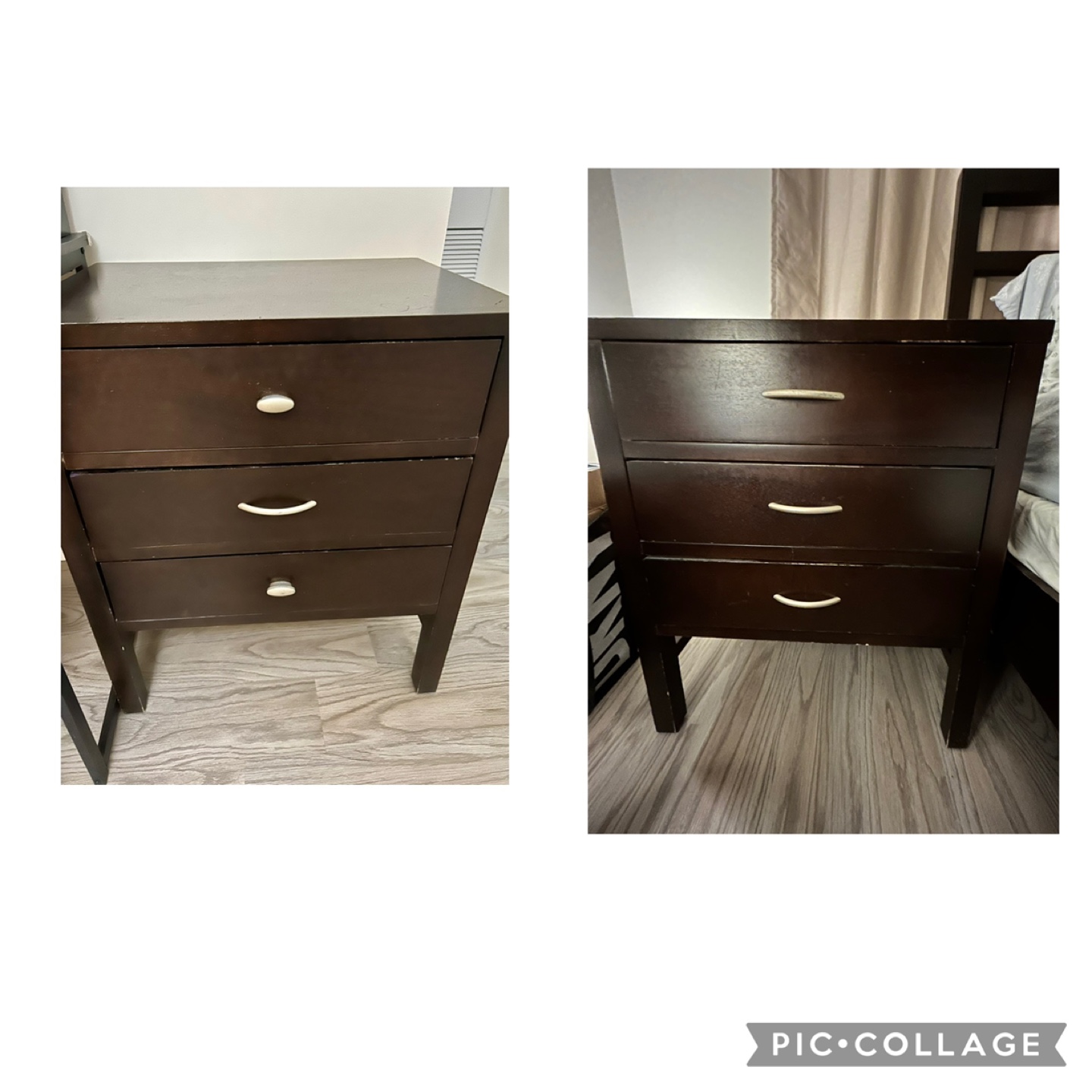 Pair of Dark Brown Wooden Nightstand with Three Drawers