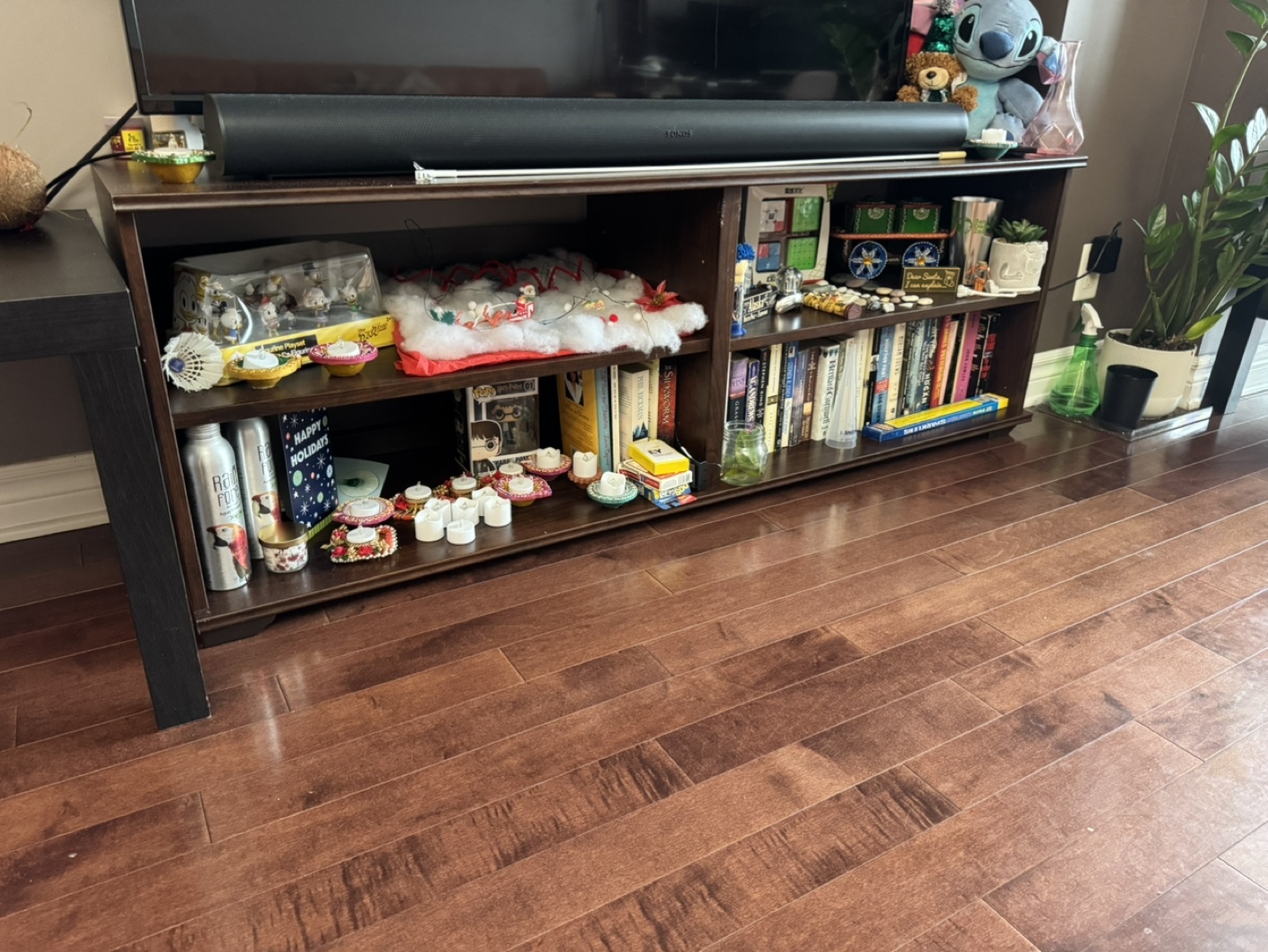 Dark brown wooden TV stand