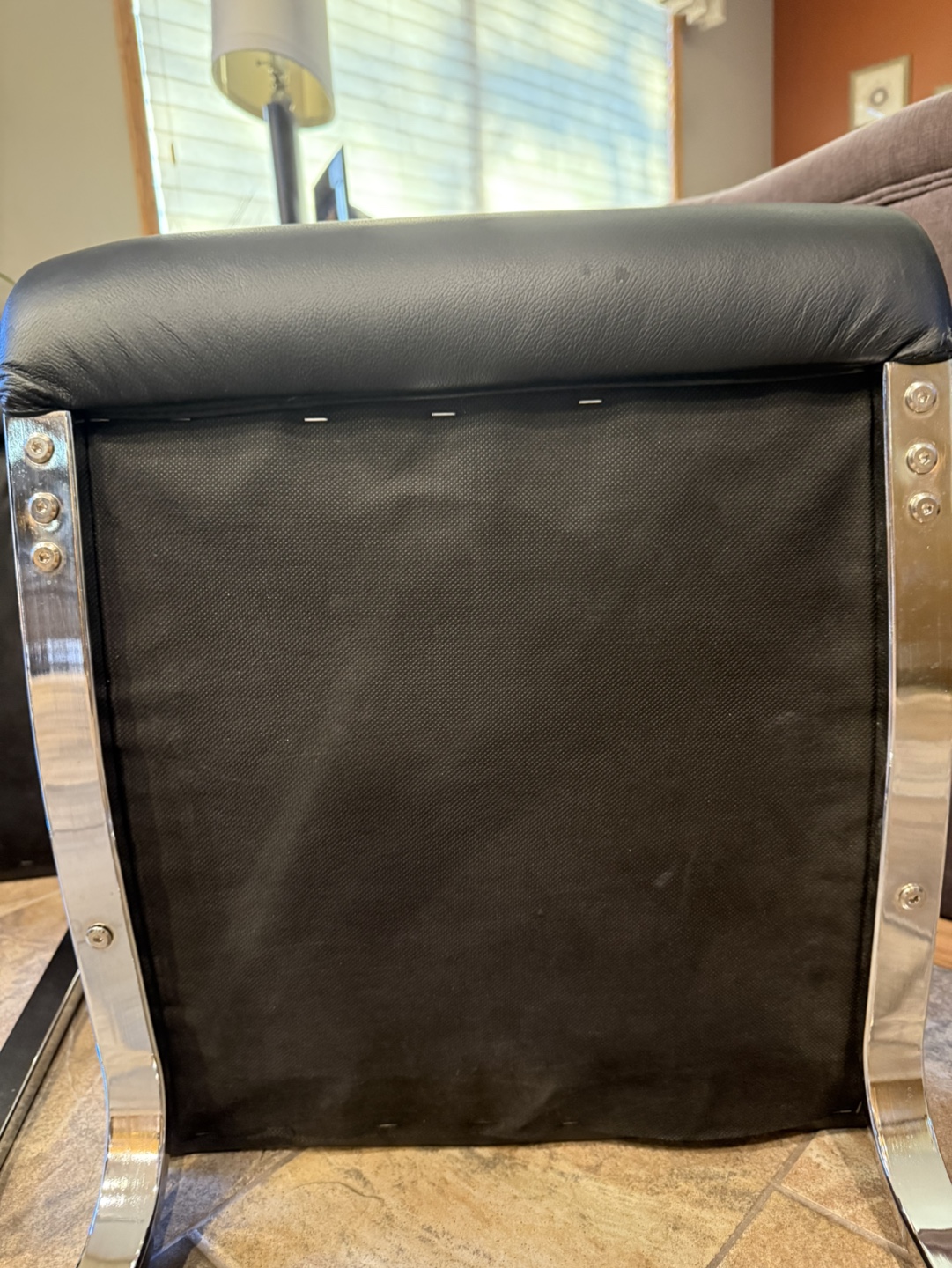 Pair of Black Leather Dining Chairs with Chrome Legs - photo 4