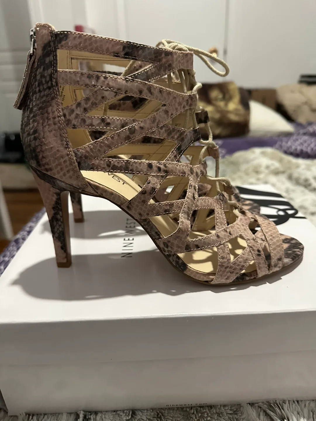 Nine West Snakeskin Lace-Up Heels image indicator(2)