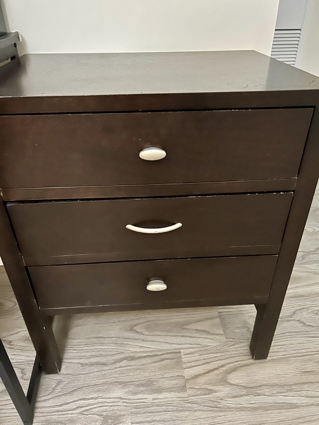 Pair of Dark Brown Wooden Nightstand with Three Drawers - photo 2