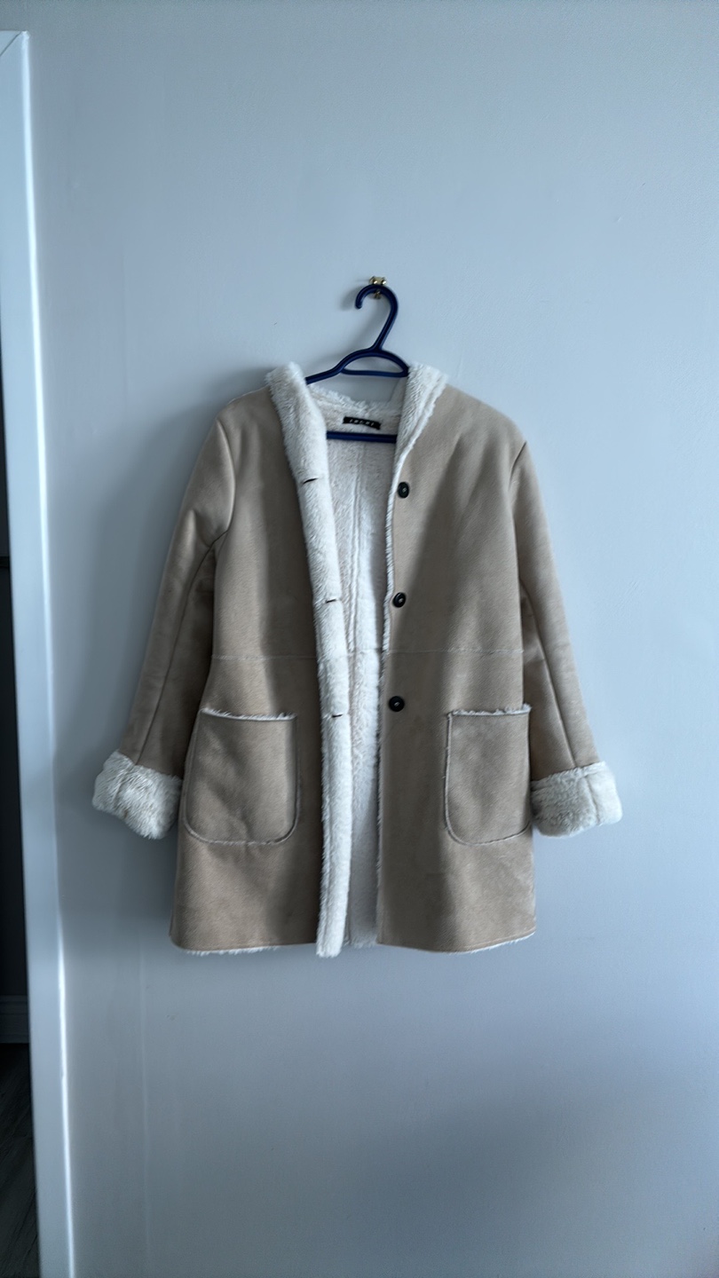 Long faux sherling jacket with hood