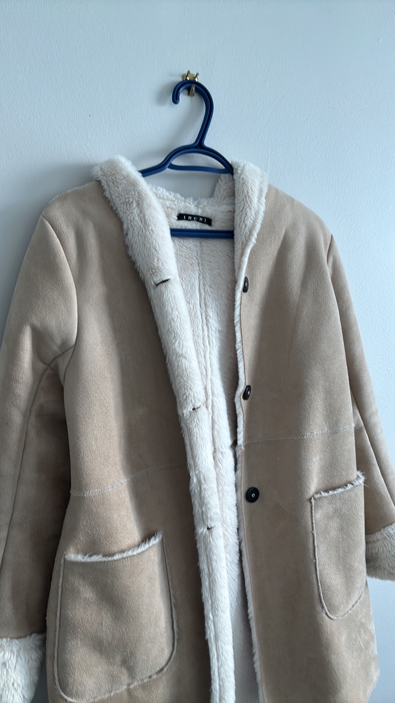 Long faux sherling jacket with hood - photo 2