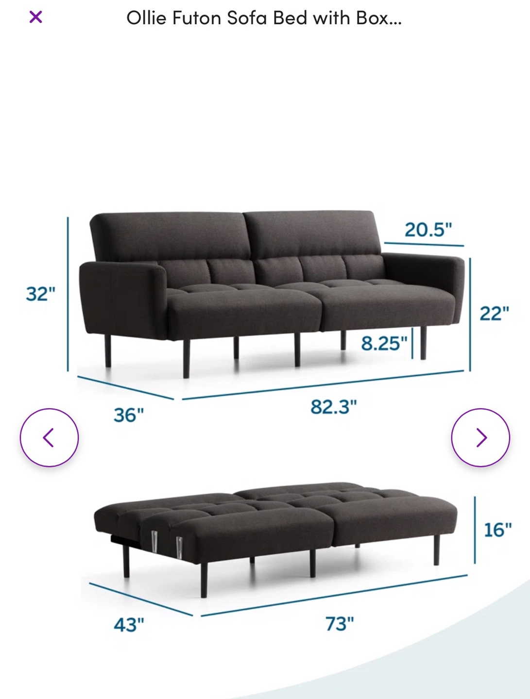 Ollie Futon Sofa Bed with Box Tufting - photo 2
