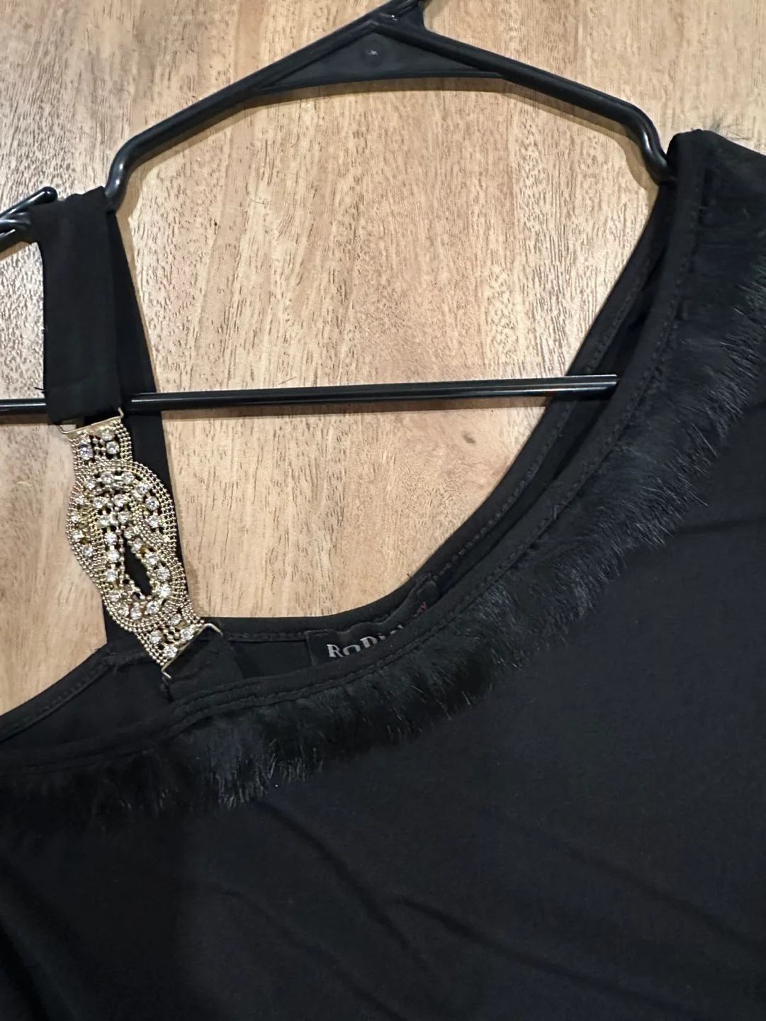 Black One-Shoulder Mini Dress with Rhinestone Detail image indicator(3)