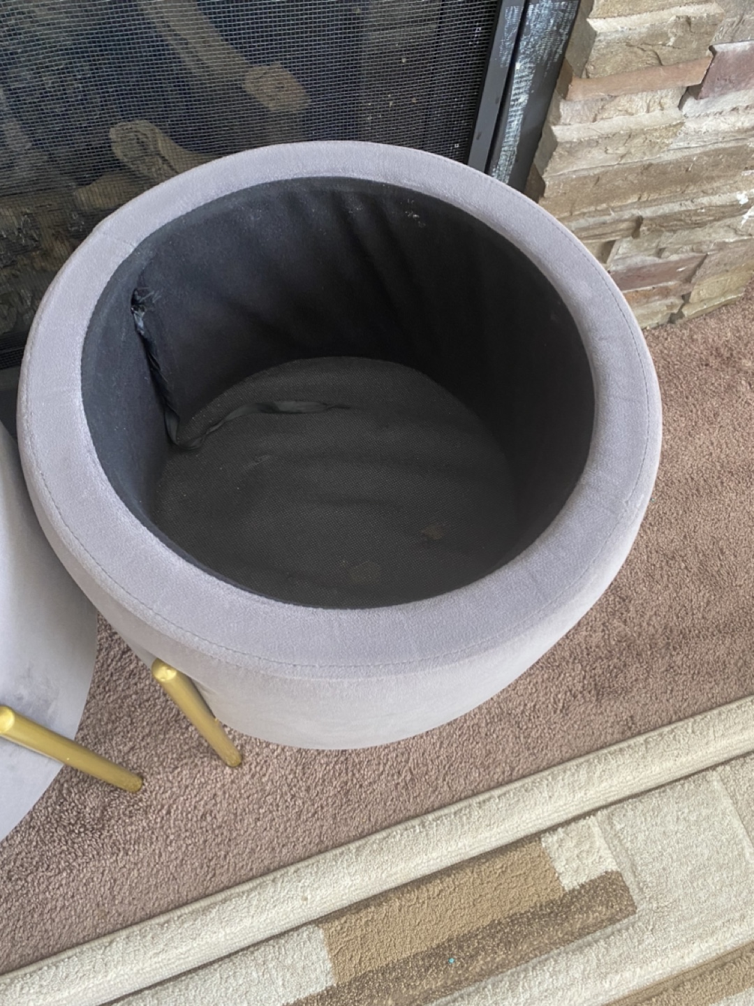 Pair of Grey Velvet Storage Ottomans with Gold Legs - photo 2