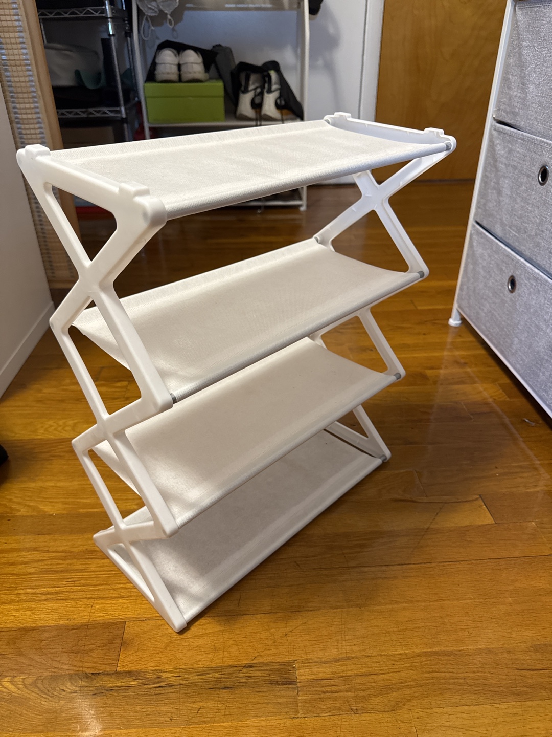 White Fabric 4-Tier Stackable Shoe Rack